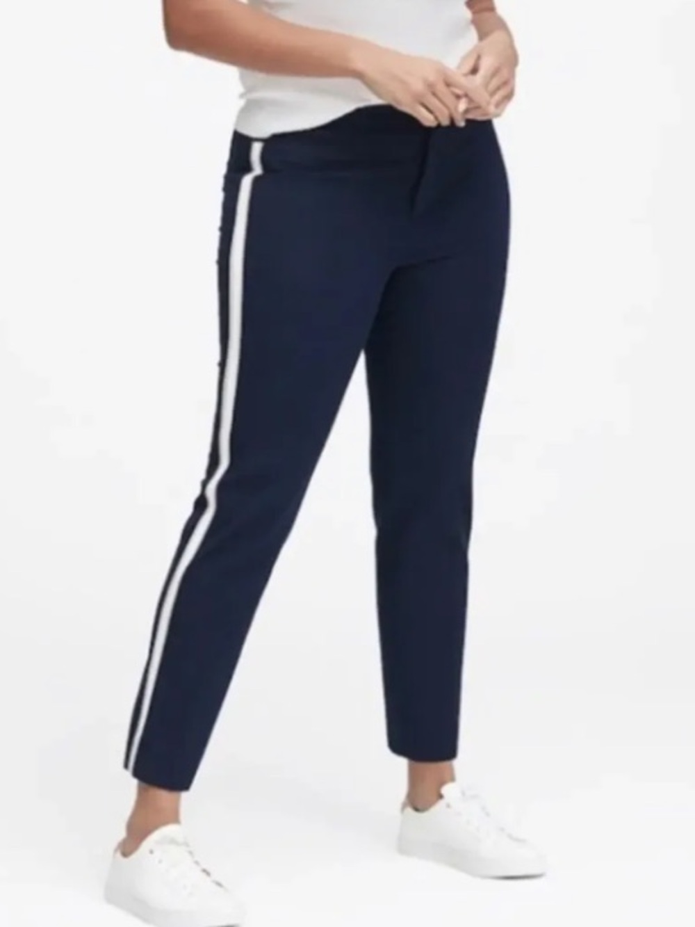 Like New Banana Republic Sloan Fit Navy Blue and White Side Stripe Pants, Size 2